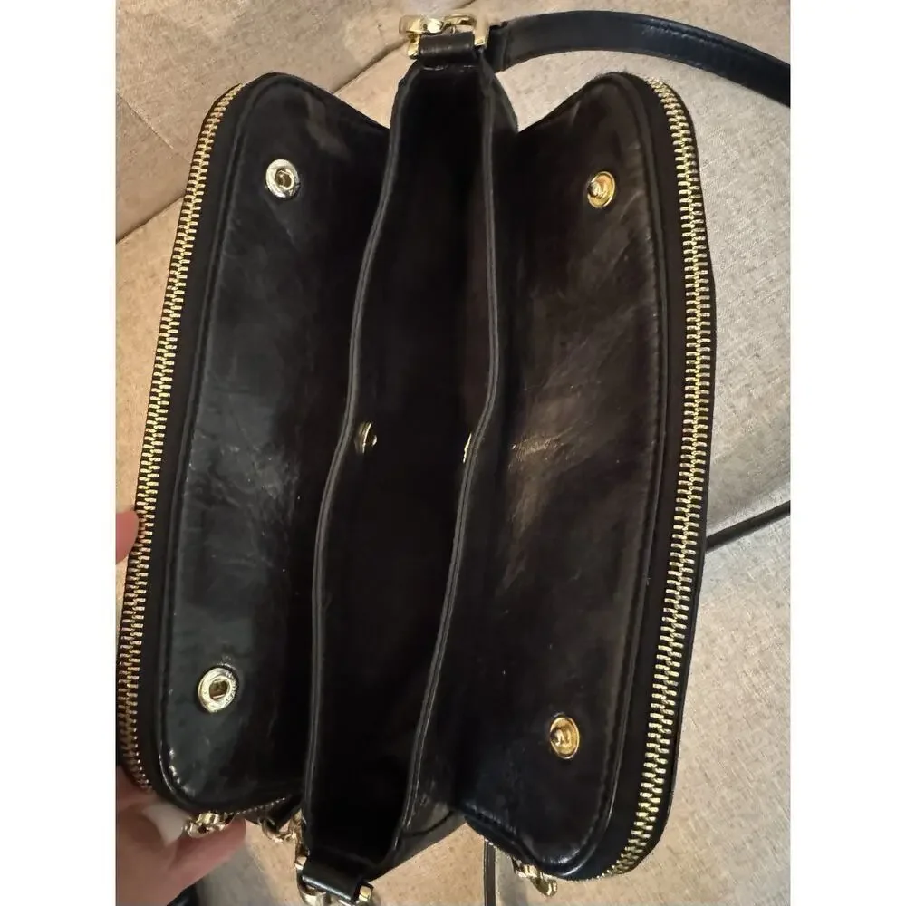 Michael Kors Crossbody Bag Purse Medium Alexis Black Patent Leather Gold Zippers - Picture 11 of 15